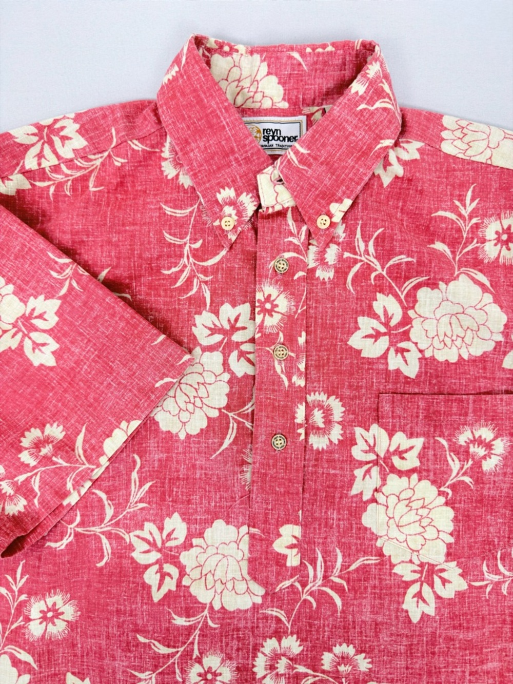 Reyn Spooner Hawaiian Floral Shirt Reverse Print Men M Pink
